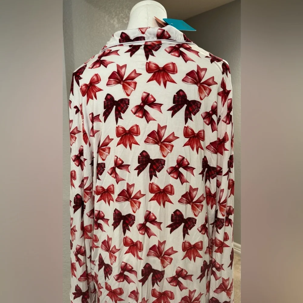 NWT Posh Peanut Holiday Christmas Red Bow Women’s Luxe Pajama Pant Set w/ Pocket - Picture 12 of 16